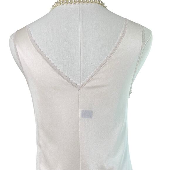 Vintage 60s FRENCH Artel Beige Nylon Lace Trim Wide Strap Full Slip Dress Size M - Picture 9 of 12